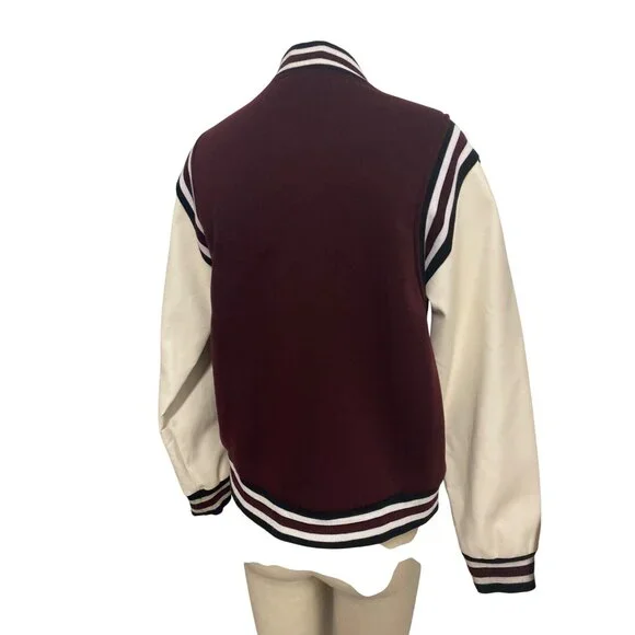 Ring Of Fire Mens Varsity Jacket Size L Maroon & White Polyester - Picture 10 of 12